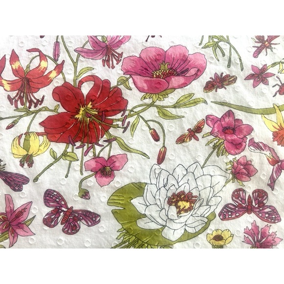 Talbots Blouse White Muticolored Flowers Dragonflies 100% Cotton Lined XL Spring - Picture 3 of 11